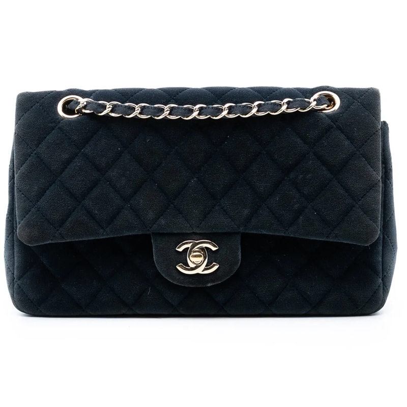 Chanel Schultertasche Medium Classic Velvet Double Flap blau
