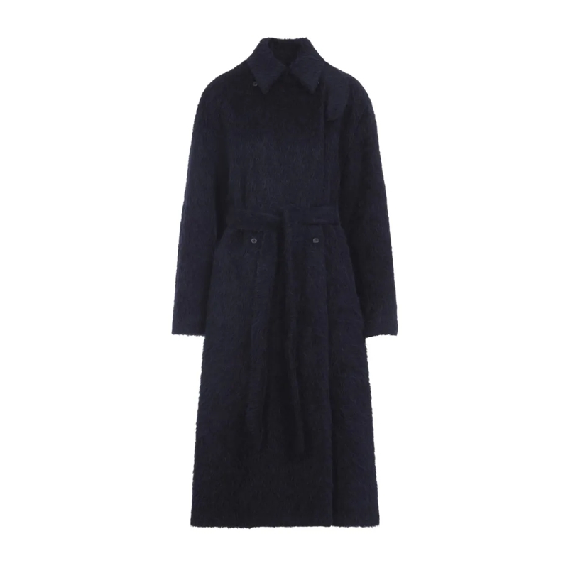 CARVEN Manteau de transition Midnight Blue Alpaca Long Belted Coat Blue