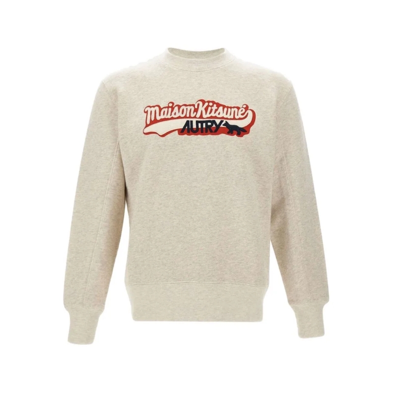 Autry International Pullover Vintage-Style Grey Sweater With Bold Logo Grey