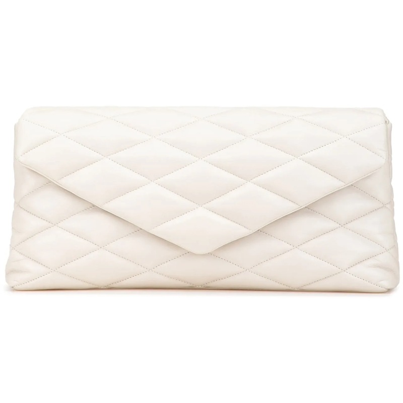 Saint Laurent Clutch Large Quilted Lambskin Sade Clutch weiß