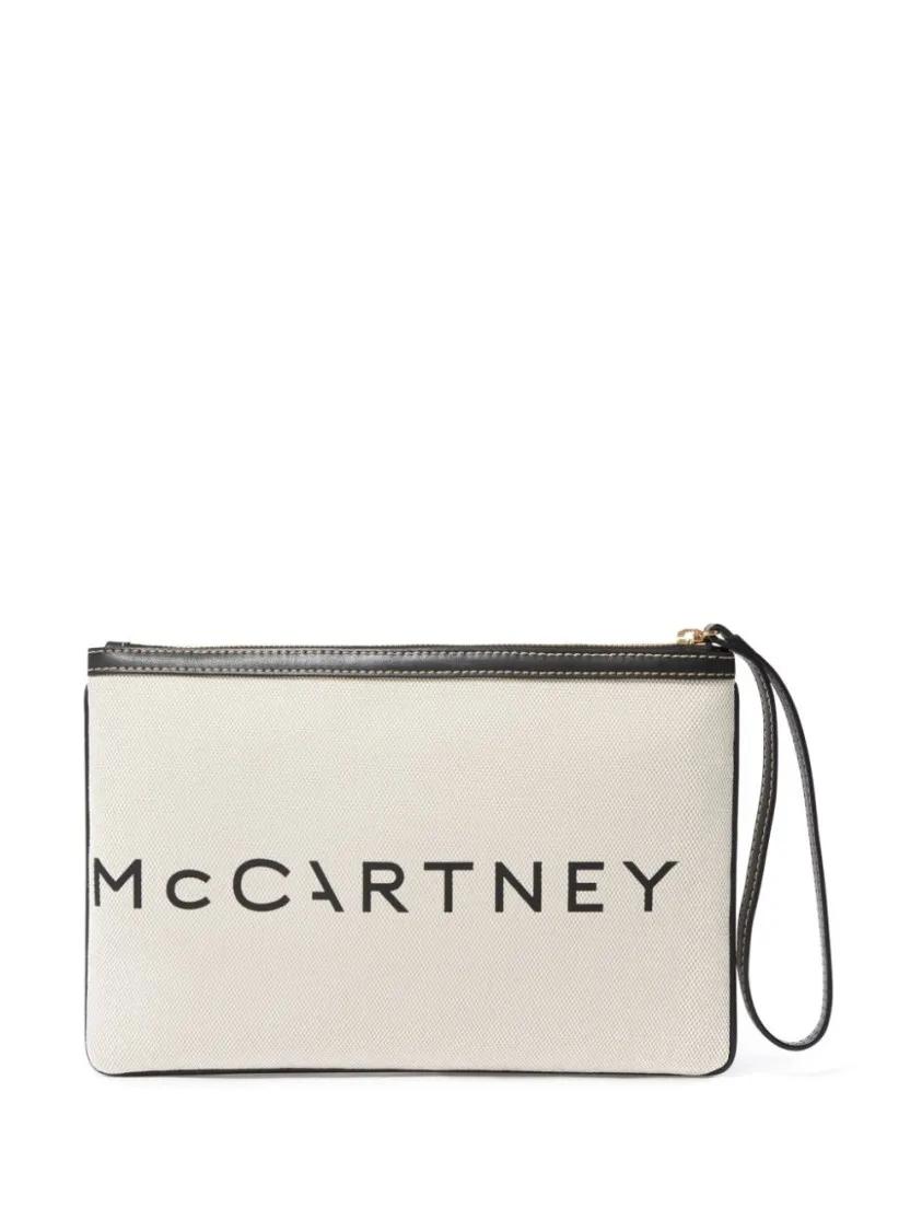 Stella Mccartney Clutches Beige Textured Handbag With Zip Closure And Wrist in beige