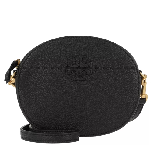 Tory Burch McGraw Convertible Round Crossbody Bag Leather Black Canteen Bag