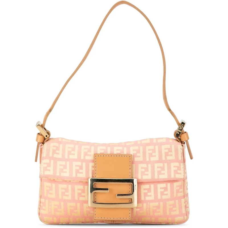 Fendi Schultertasche Mini Zucchino Canvas Baguette rose