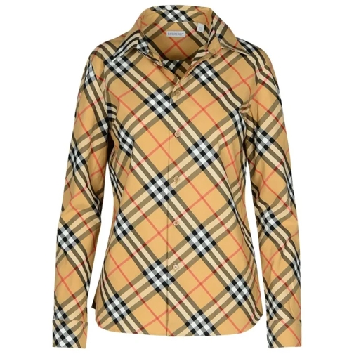 Burberry Check' Beige Cotton Shirt Neutrals 