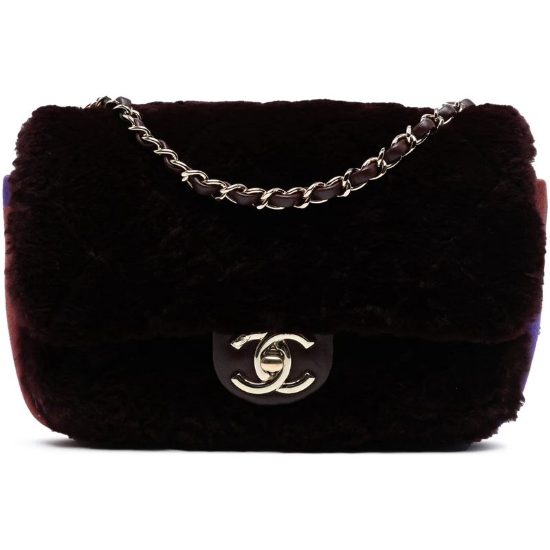 Chanel Sac à bandoulière Mini Rectangular CC Quilted Shearling Color Block  rot