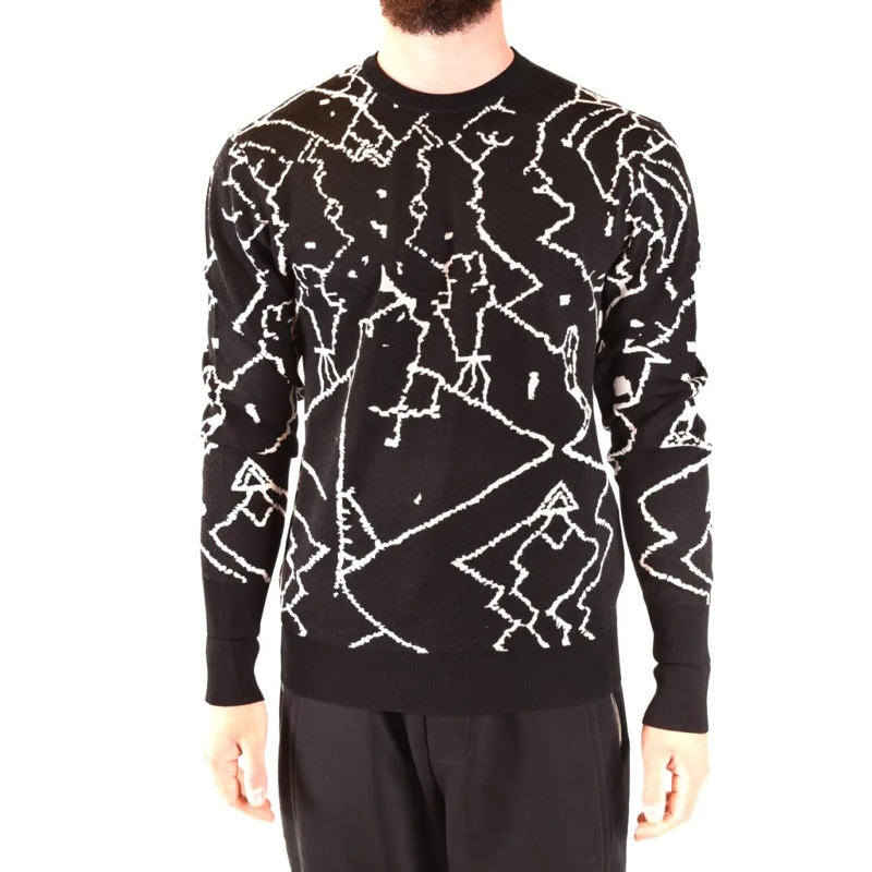 Neil Barrett Trui Abstract Pattern Crew Neck Knitwear In Black Black