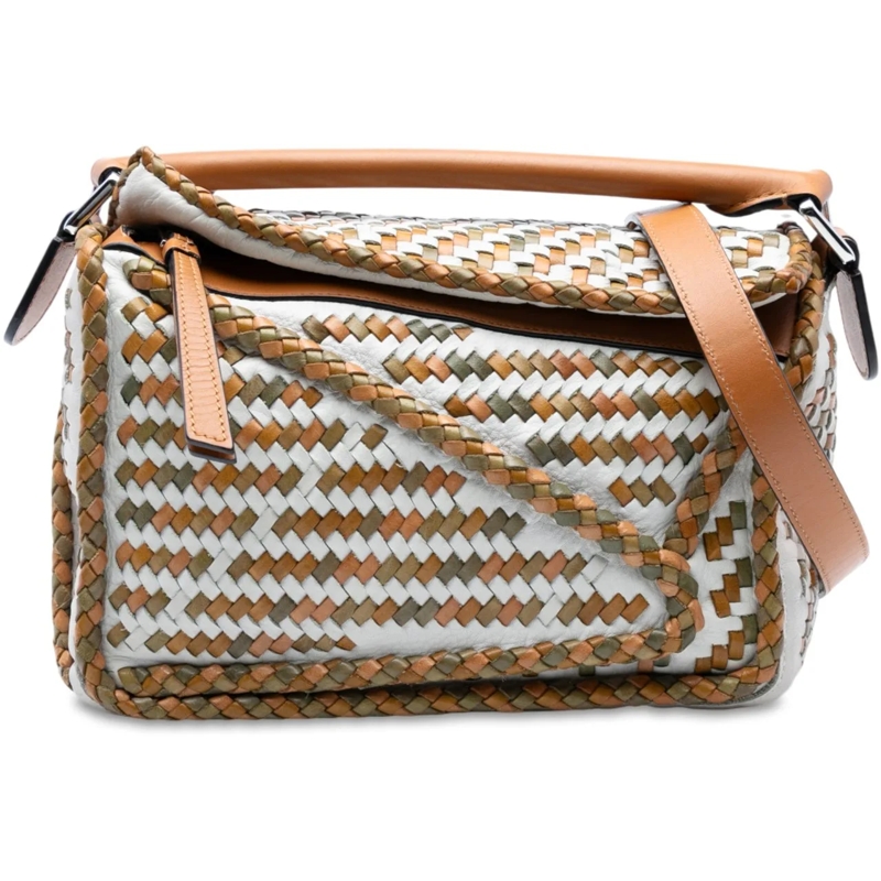 Loewe Sac à bandoulière Small Woven Calfskin Puzzle Satchel weiß