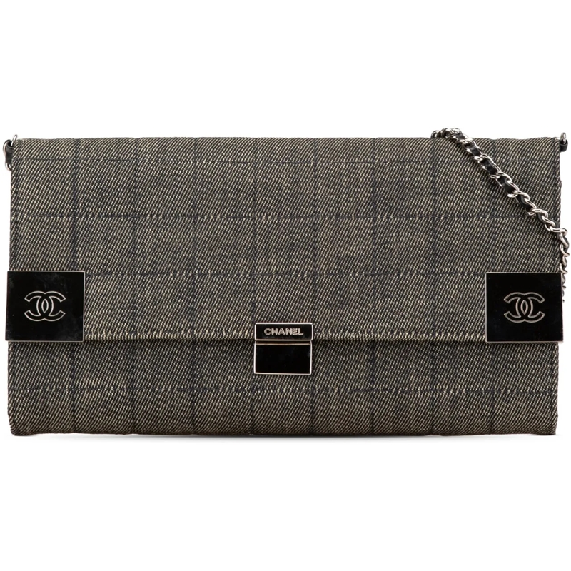 Chanel Schultertasche CC Choco Bar Denim Chain Flap grau