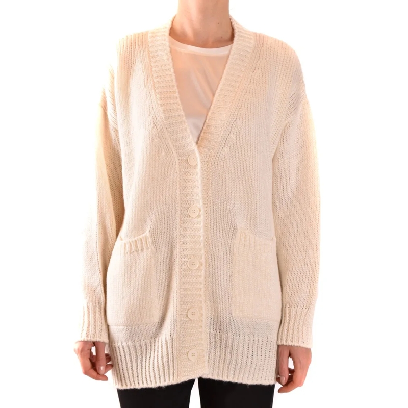 Dondup Cardigan Knit Cardigan With V-Neckline And Cable Details Neutrals