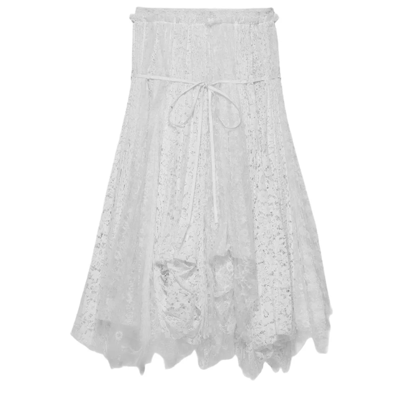 J.W.Anderson Minirok Nylon Maxi Skirt With Scalloped Lace Hem White