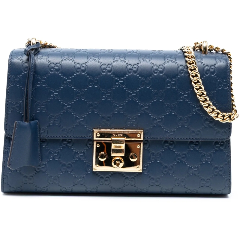 Gucci Schultertasche Medium Guccissima Padlock Shoulder Bag blau