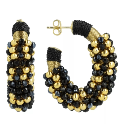 LOTT.gioielli CE GB SI Creole Combi Oval M - with Beads Black/Gold Ring