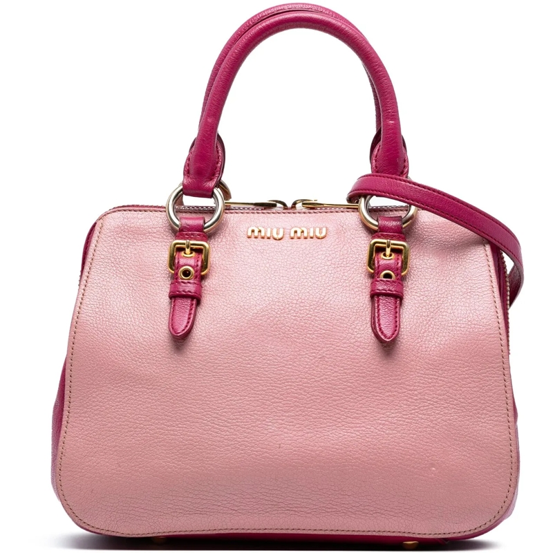 Miu Miu Sac à bandoulière Bicolor Goatskin Madras Bowler Bag rose