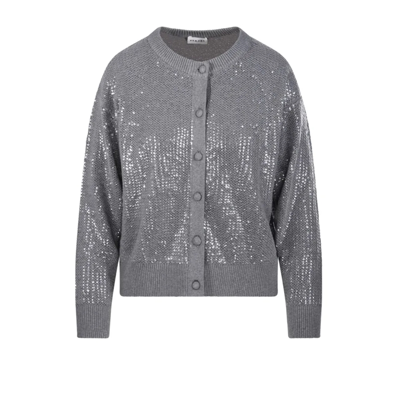 P.A.R.O.S.H. Cardigan Shimmering Sequin-Embellished Cardigan With Relaxe Grey