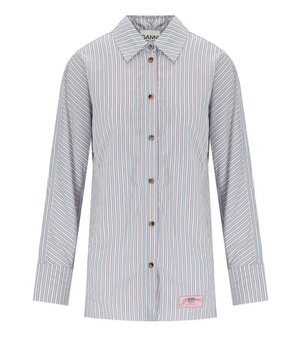 Thumbnail - GANNI - Soft Chambray Striped Shirt - Größe XS - blau