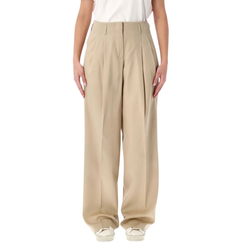 Golden Goose  Sand Wool Gabardine High-Waist Pants Neutrals