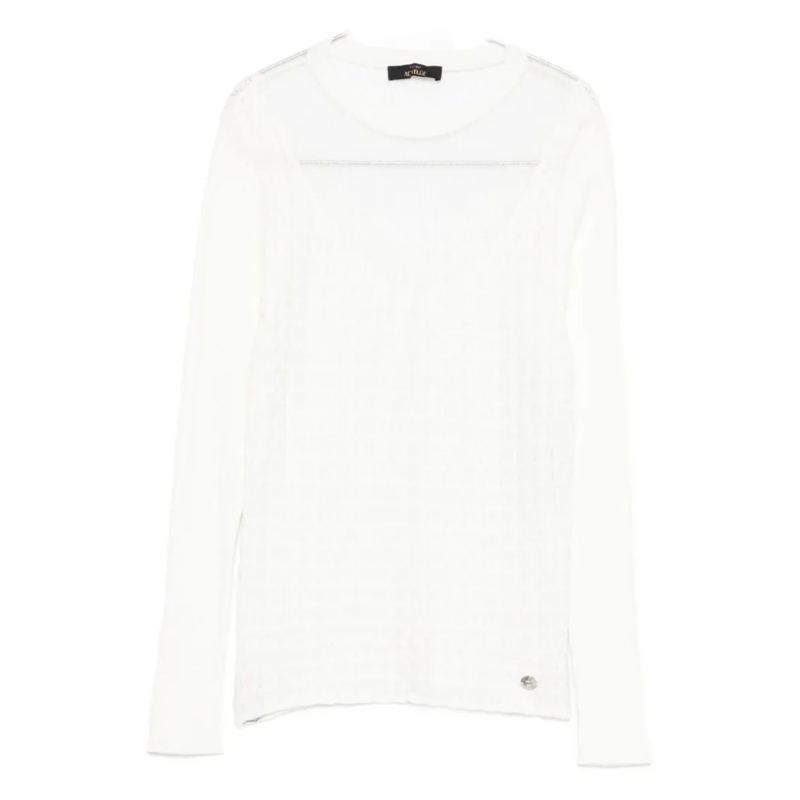 Twin-Set Pullover Textured Knit Sweater With Layered Collar Detail White