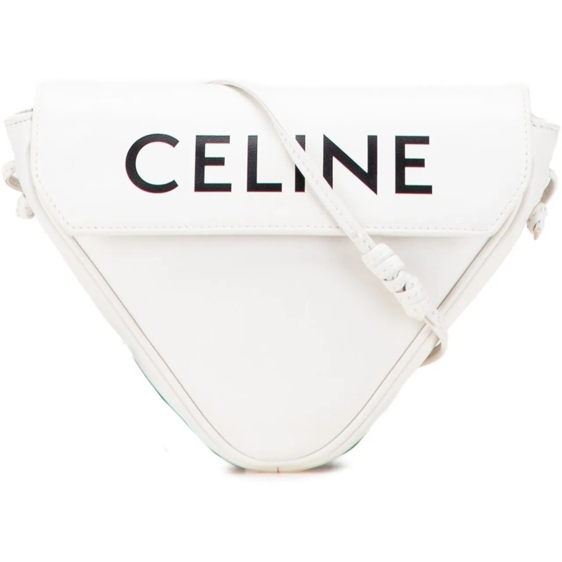 Celine Schultertasche Smooth Calfskin Logo Triangle Crossbody weiß