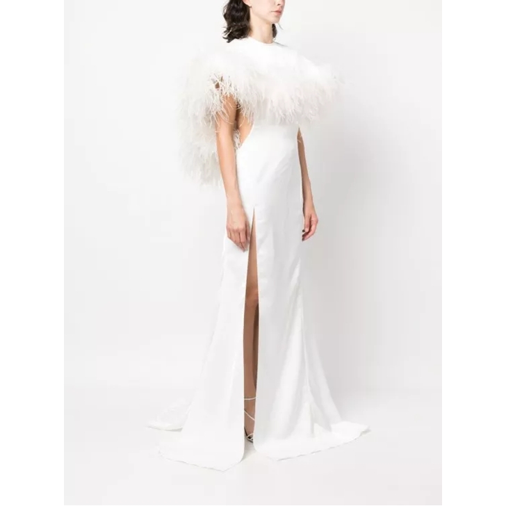 The Attico Feather Detail White Long Dress White Kleider