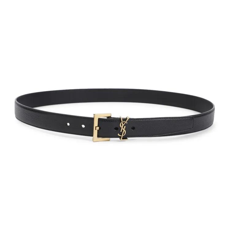 Saint Laurent Gürtel - Black Grained Leather Belt - Gr. 100 - in Schwarz - für Damen