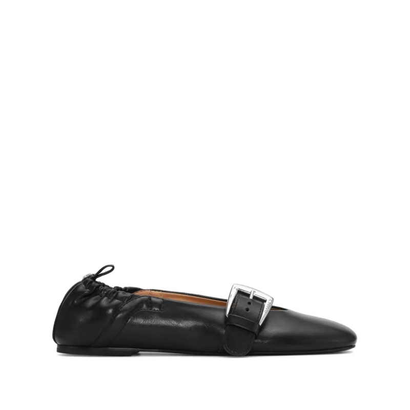 GANNI Ballerines Pointed-Toe Ballerina Flats With Buckle Detail Black