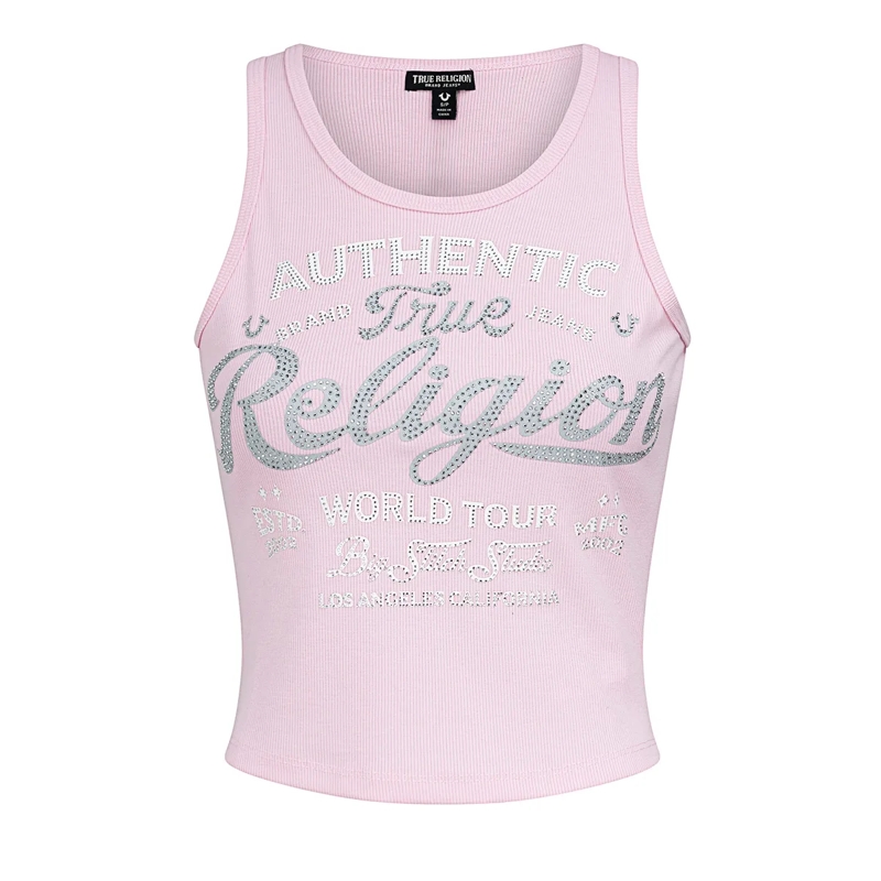 True Religion Top - Tanktop- Gerippt- Logo mit Ziersteine besetzt rosa
