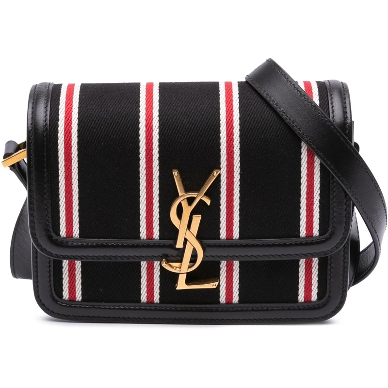 Saint Laurent Schultertasche Small Canvas Striped Solferino Satchel In Box schwarz