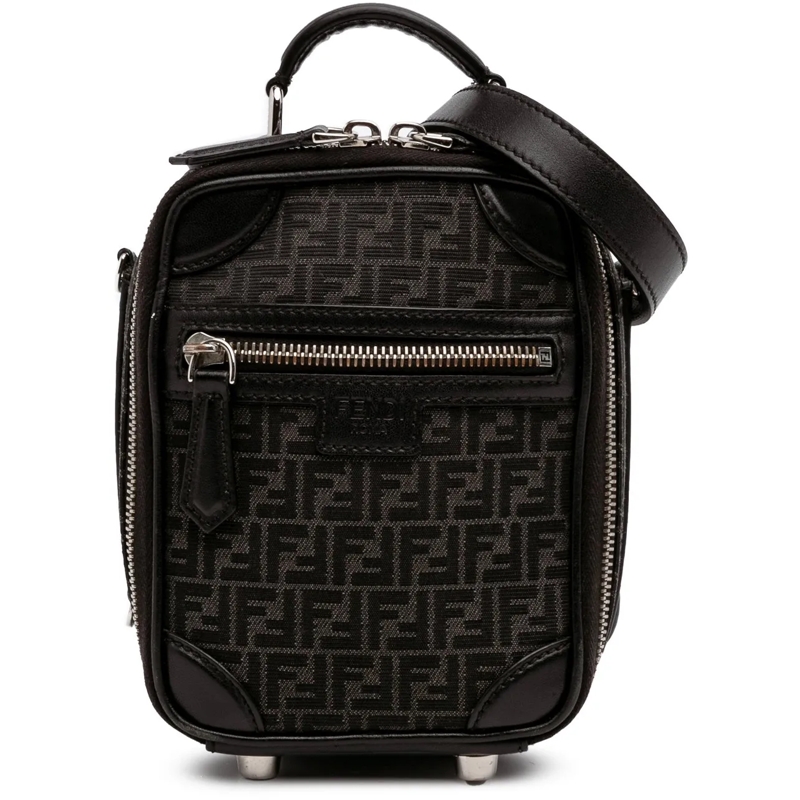 Fendi Schultertasche Mini Zucchino Recycled Jacquard Trolley Satchel schwarz
