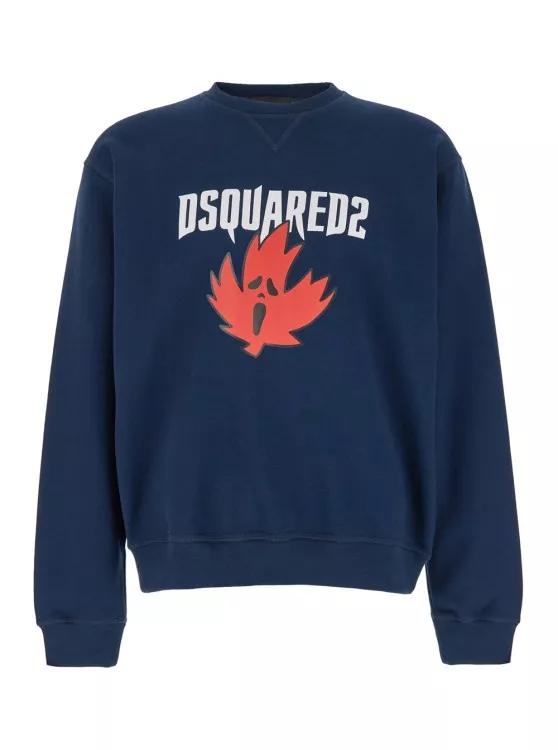 Dsquared2 - Blue Crewneck Sweatshirt With Screaming Maple In C - Größe L - beige