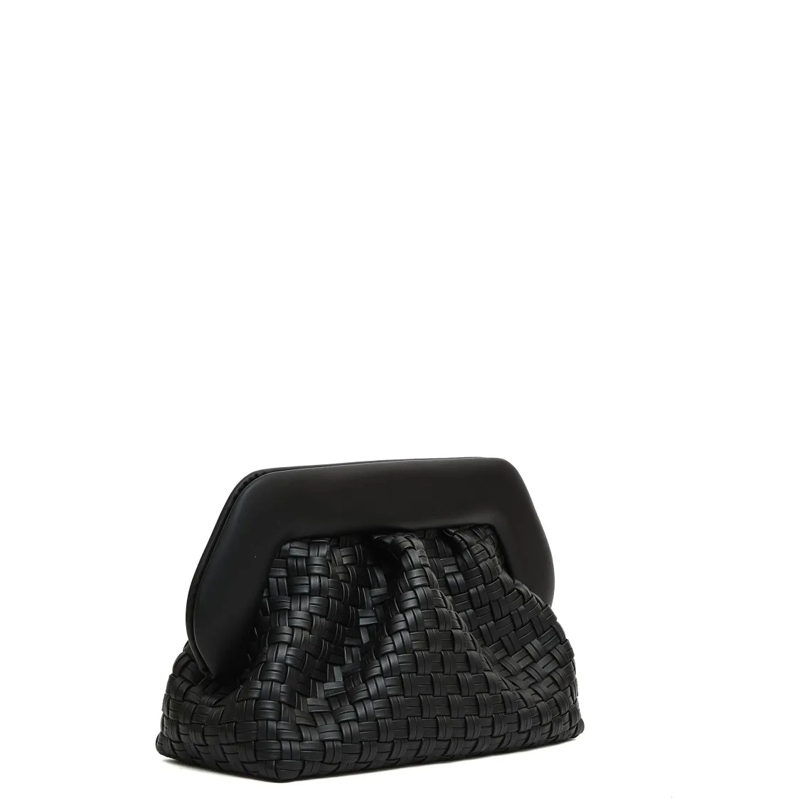 Themoirè Clutch Large Woven Vegan Leather Clutch With Shoulder Str Black