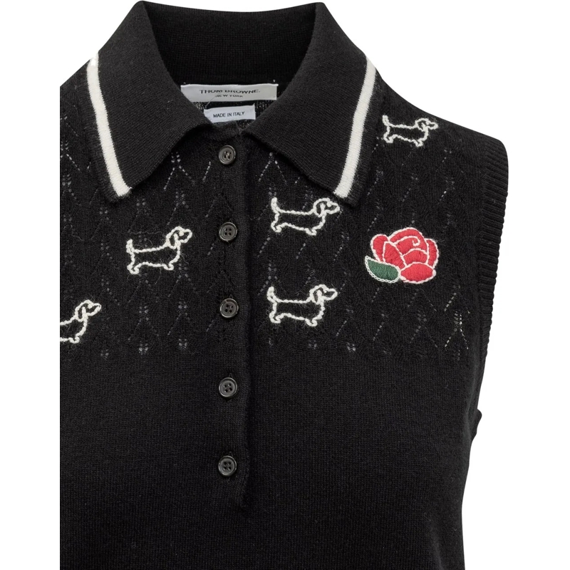 Thom Browne  Polo con Logo Rosa e Hector schwarz(Image 3)