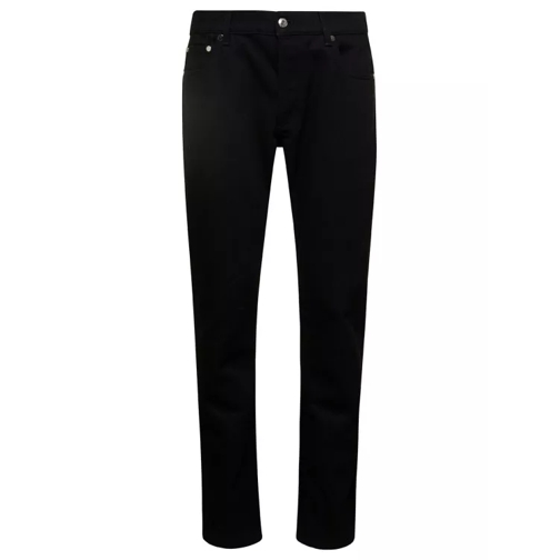 Alexander McQueen Black Slim Five-Pocket Jeans With Metallic Logo Pa Black Jeans slim fit