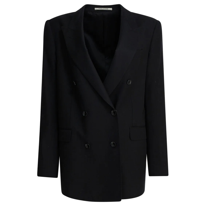 Tagliatore Blazer Double-Breasted Cupro Jacket With Notch Lapels Black