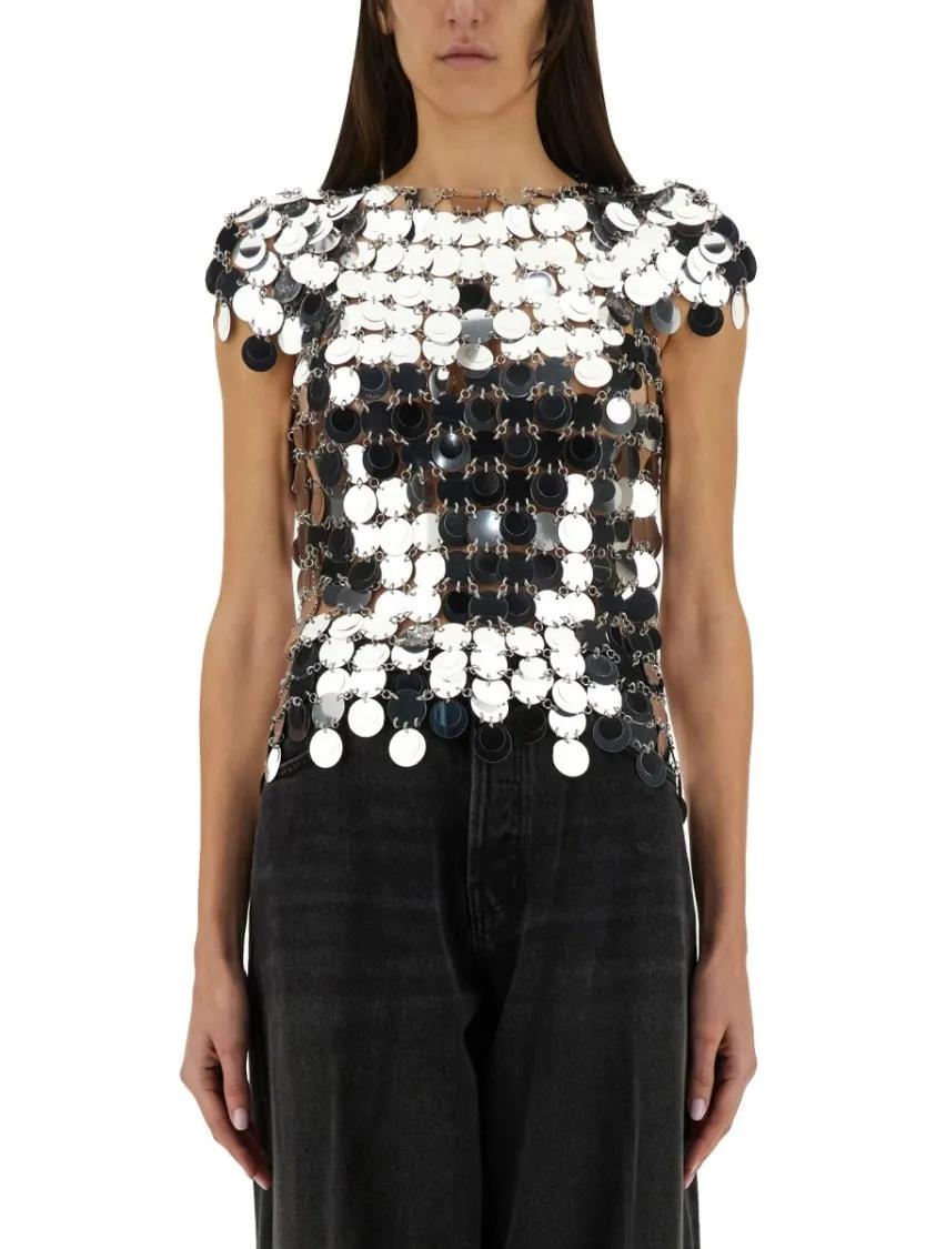 Tシャツ・カットソー Rabanne \"The Iconic Silver Sparkle Discs\" Top The iconic silver sparkle discs top – Rabanne