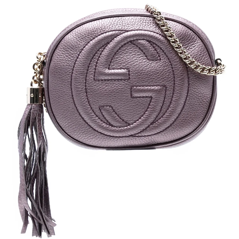Gucci Sac à bandoulière Mini Metallic Pebbled Calfskin Soho Chain Crossbod lila