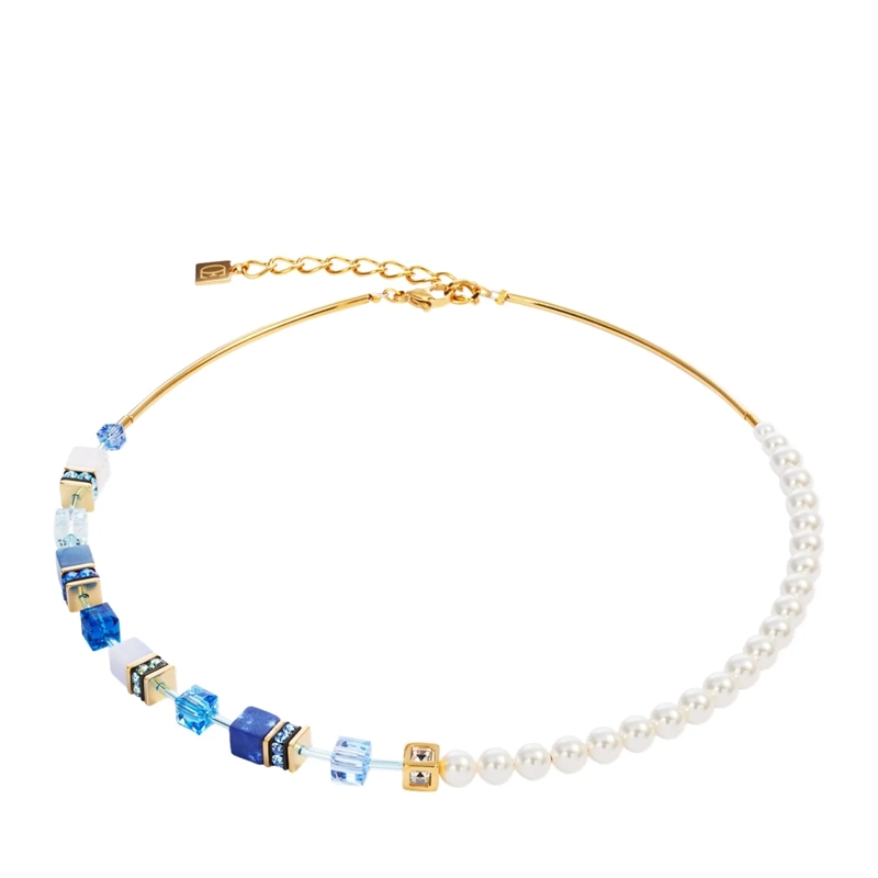 COEUR DE LION Mittellange Halskette GeoCUBE® Precious Fusion Pearls Halskette blau
