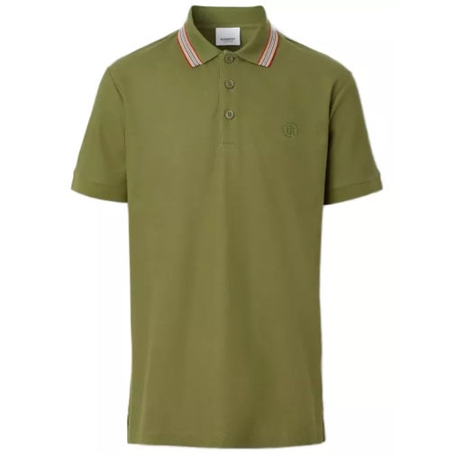 Burberry Icon Stripe Collar Cotton Piqué Polo Shirt Green Camicie