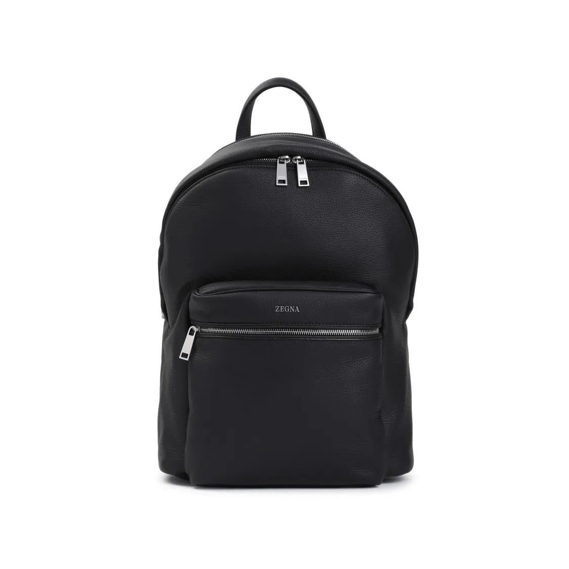 Zegna Rucksäcke - Black Grained Leather Backpack - Gr. unisize - in Schwarz - für Damen