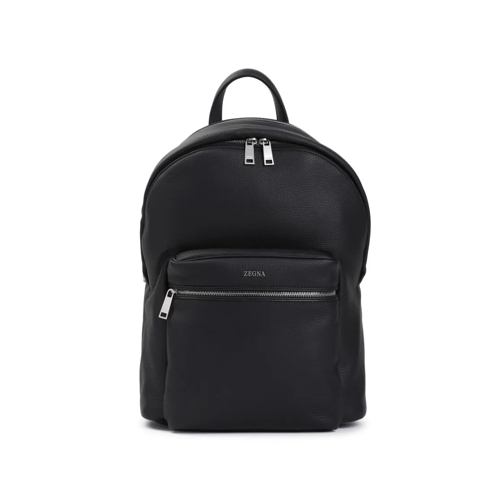 Zegna Sac à dos Black Grained Leather Backpack Black