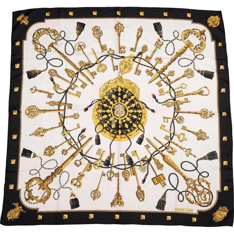 Hermès Wollschal Hermes Classic "Les Clefs" Silk Carre 90 Scarf Tuc schwarz