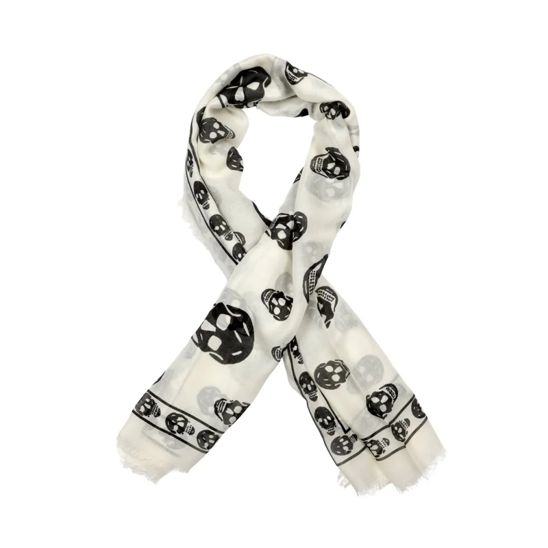 Alexander McQueen Écharpe légère Skull Silk Scarf White