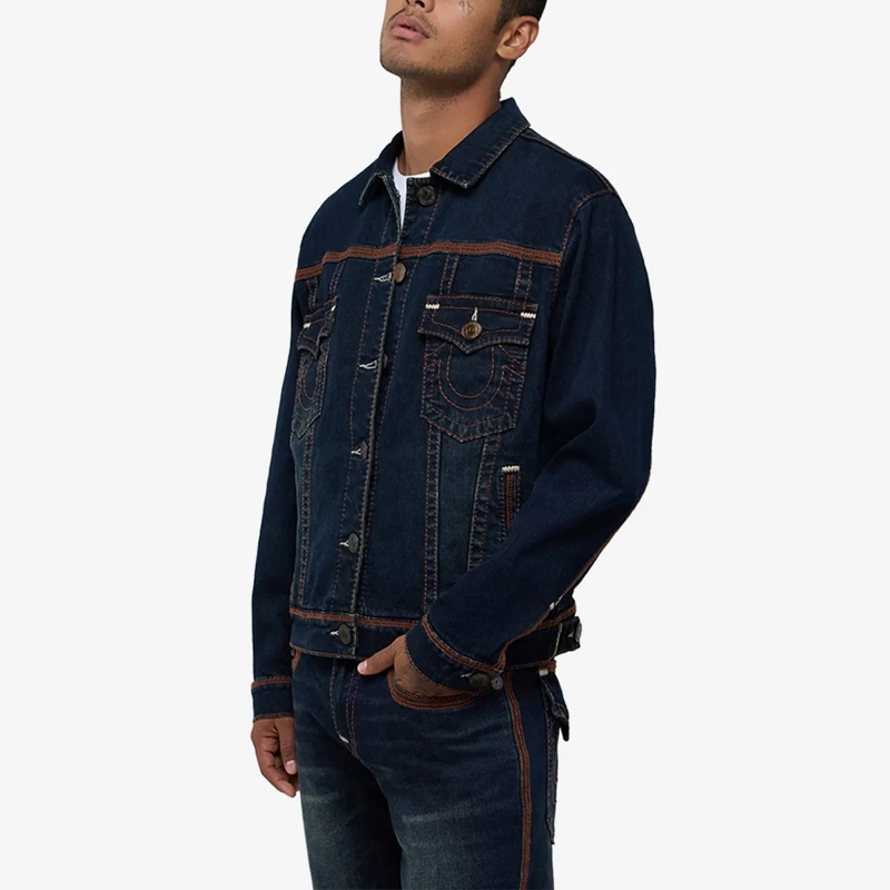True Religion Jeansjacke - Jeansjacke- Brusttaschen- Farbige Ziernähte-  blau(Image 3)