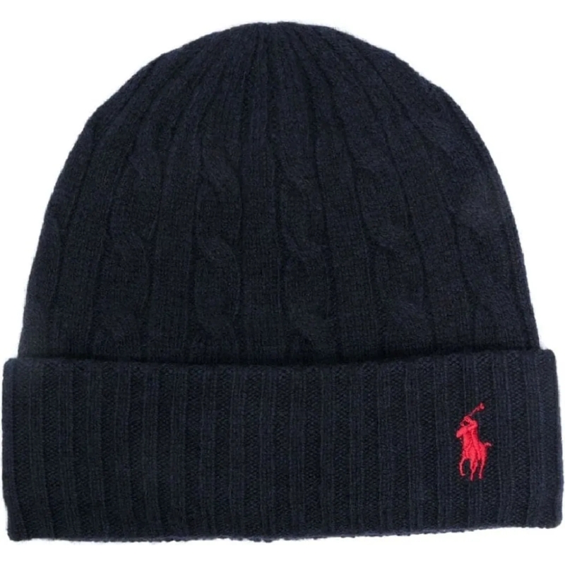 Polo Ralph Lauren  Ribbed Cable Knit Hat In Wool-Cashmere Blend Black