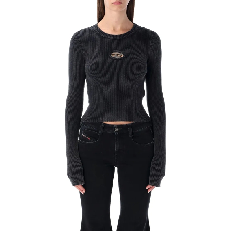 Diesel Langärmeliges Oberteil M-Anchor-A Black Ribbed Long-Sleeve Top Black