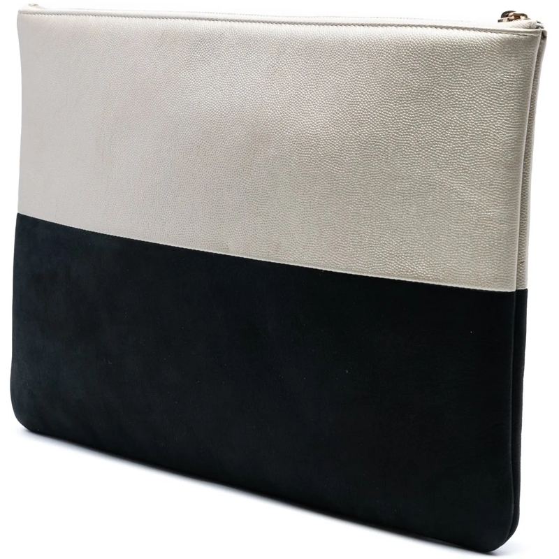 Chanel Pochette Medium Bicolor Caviar and Iridescent Calfskin O Ca gold