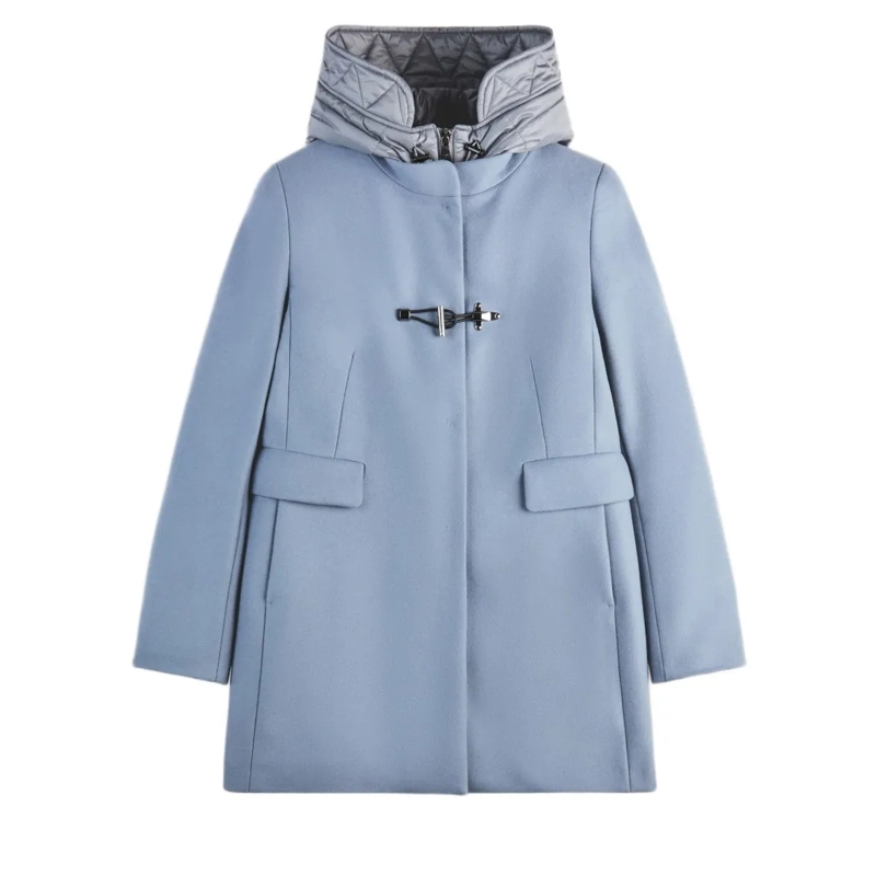 Fay Parka Clear Blue Minimalistic Coat With Structured Colla Blue
