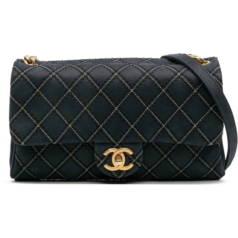Chanel Sac à bandoulière Medium Quilted Calfskin Triple Stitched Flap blau