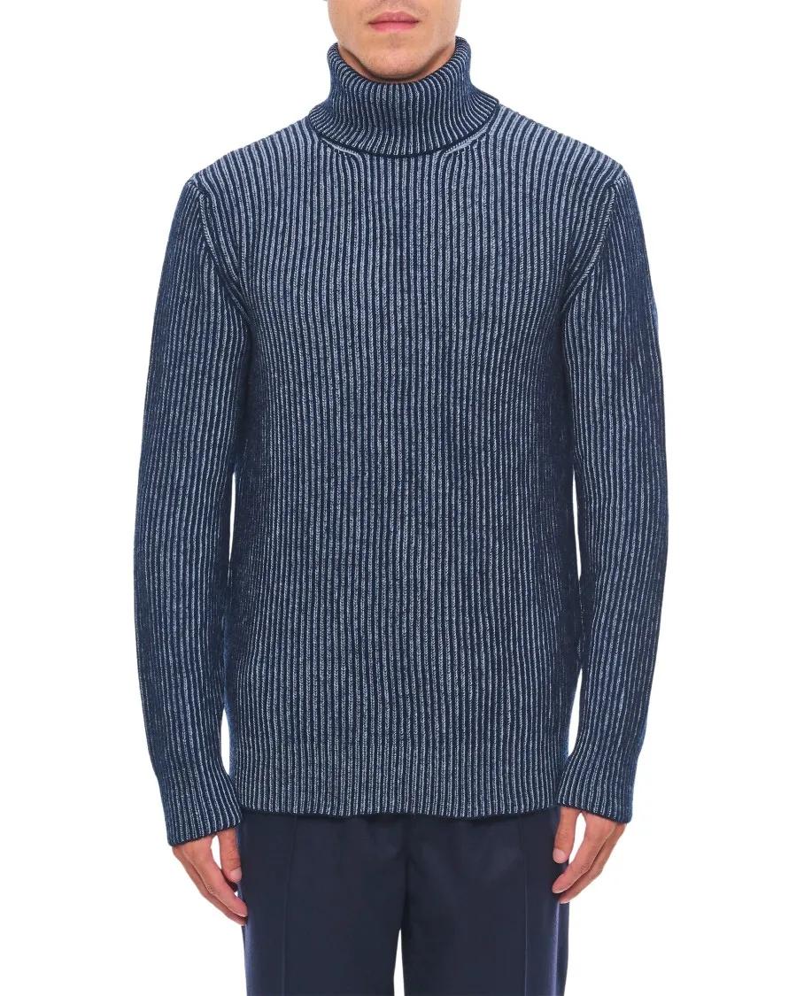 Tagliatore - Blue Ribbed Turtleneck - Größe 52 - grau