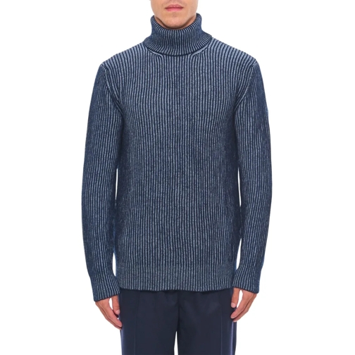 Tagliatore Pullover Blue Ribbed Turtleneck Grey