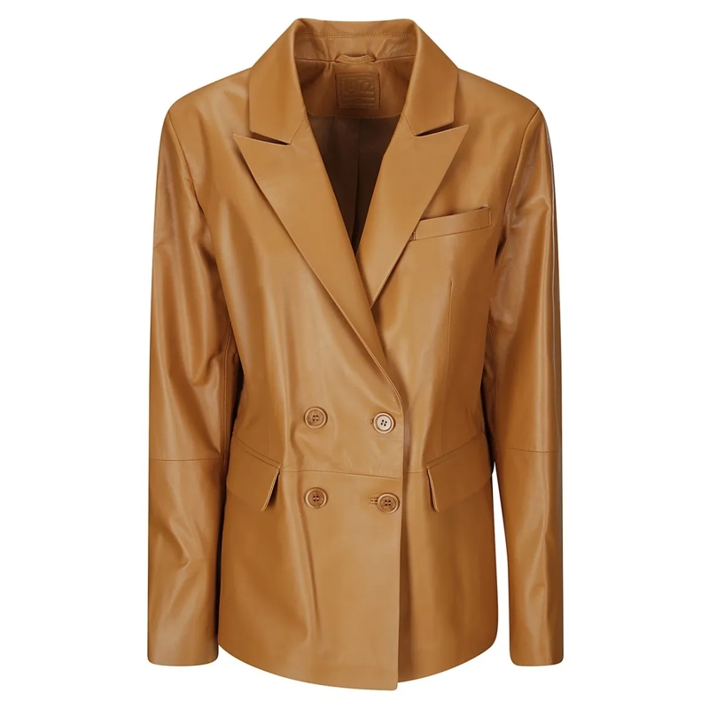 Desa 1972 Blazer Leather Double-Breasted Blazer Brown